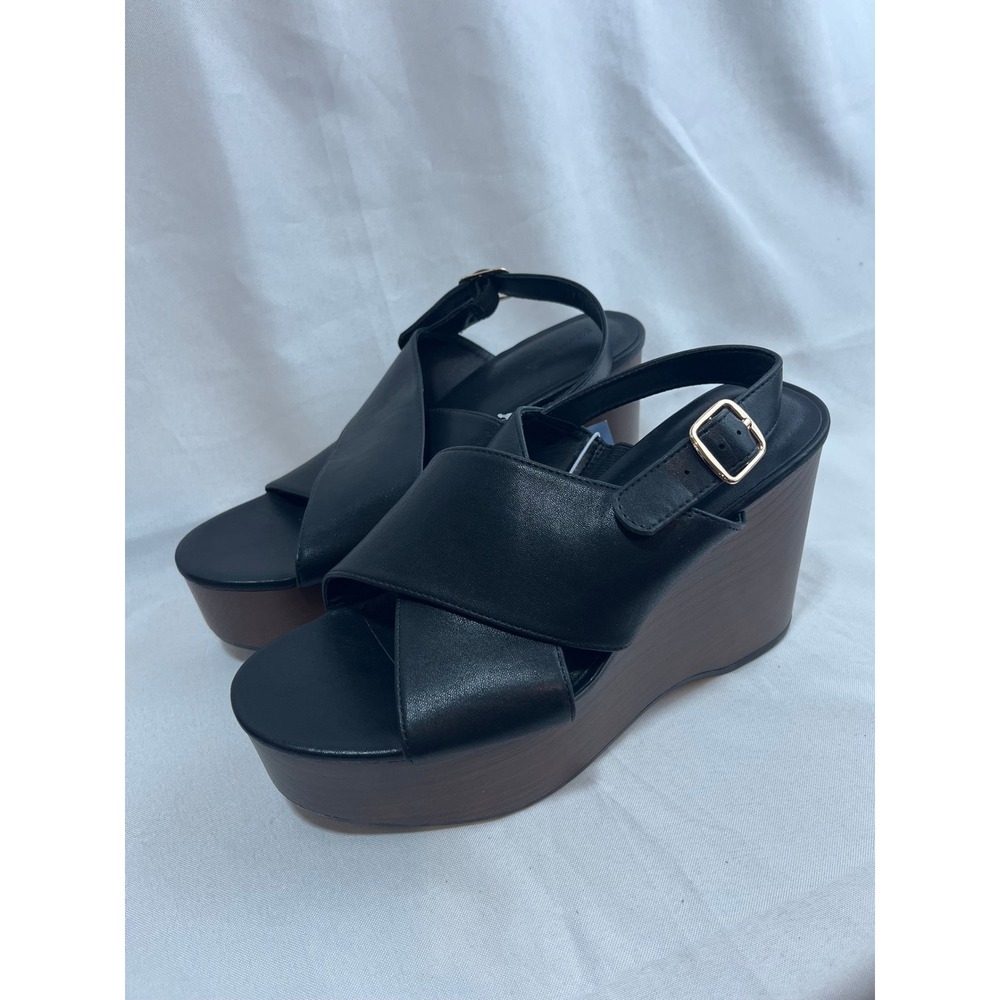 Universal Thread Womens Black Platform Wedge Sandals Memory Foam Size 8.5 NEW